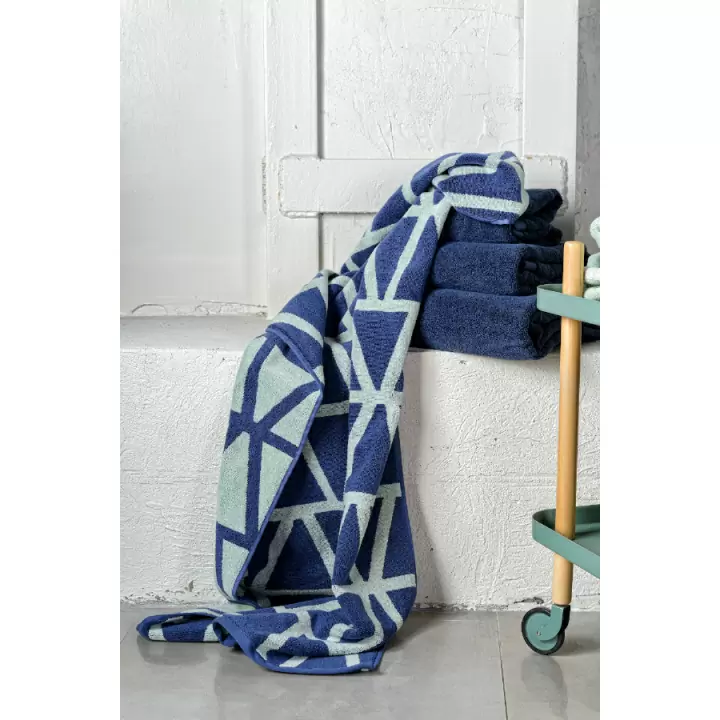 Полотенце жаккардовое банное с авторским дизайном geometry серо-синее wild, 70х140 см