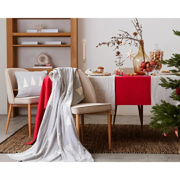Плед из хлопка с новогодним рисунком Tkano Christmas tree из коллекции New Year Essential, 130х180 см