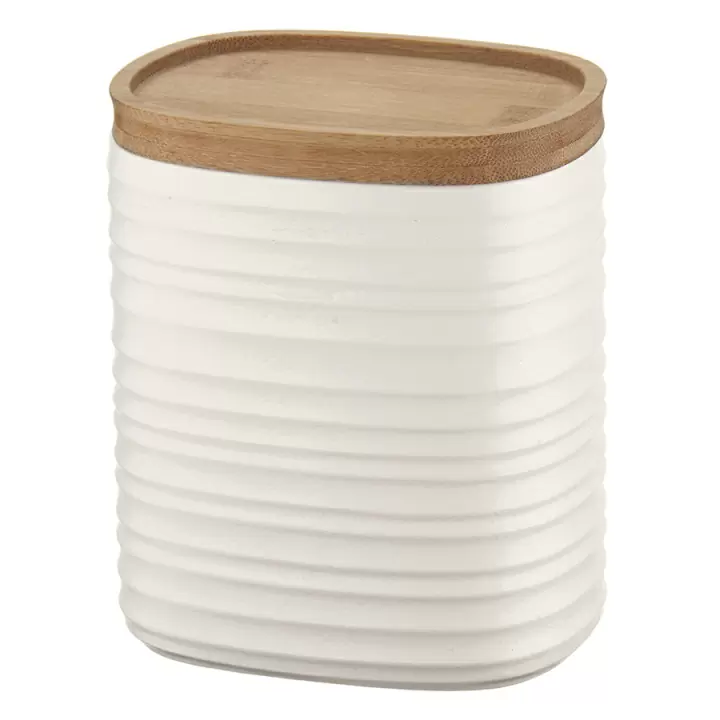 Емкость для хранения с бамбуковой крышкой Guzzini Tierra 1 л, молочно-белая