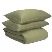 Комплект постельного белья из сатина цвета шалфея с брашинг-эффектом из коллекции essential