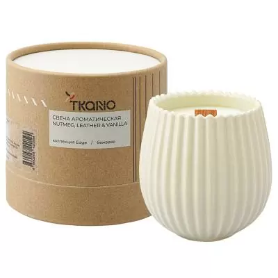 Свеча ароматическая с деревянным фитилём nutmeg, leather & vanilla из коллекции edge, бежевый, 60 ч