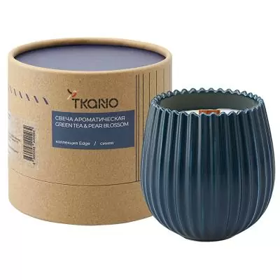 Свеча ароматическая с деревянным фитилём green tea & pear blossom из коллекции edge, синий, 60 ч