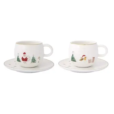 Набор кофейных чашек с блюдцем let it snow, santa & bird, 120 мл, 2 шт.