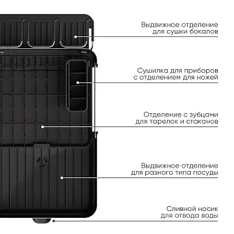 Раздвижная сушилка для посуды Joseph Joseph Extend Steel Plus с держателем для бокалов, черная