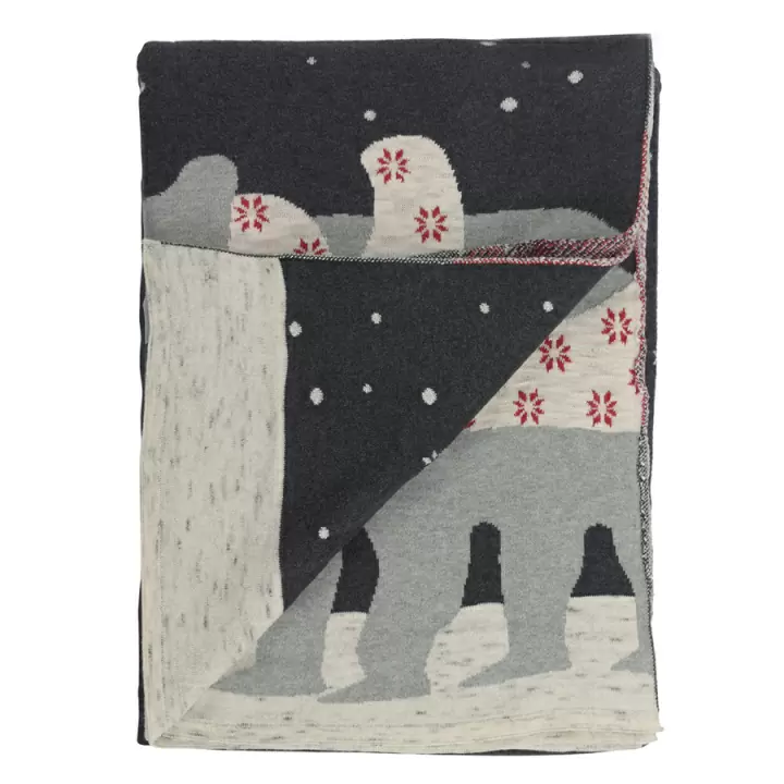 Плед из хлопка с новогодним рисунком Tkano Polar bear из коллекции New Year Essential, 130х180 см