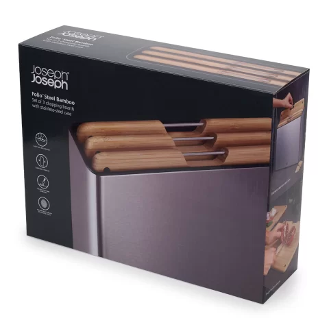 Набор бамбуковых разделочных досок Joseph Joseph Folio Steel Bamboo, 3 шт с кейсом