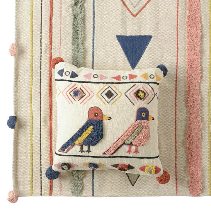 Чехол на подушку в этническом стиле с помпонами и вышивкой Птицы из коллекции ethnic, 45х45 см