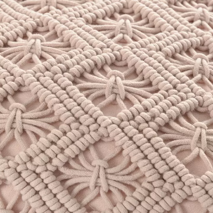 Чехол на подушку макраме с бахромой цвета пыльной розы из коллекции ethnic, 45х45 см