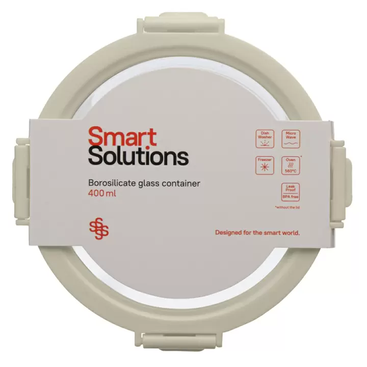 Контейнер для еды стеклянный 400 мл Smart Solutions, светло-бежевый