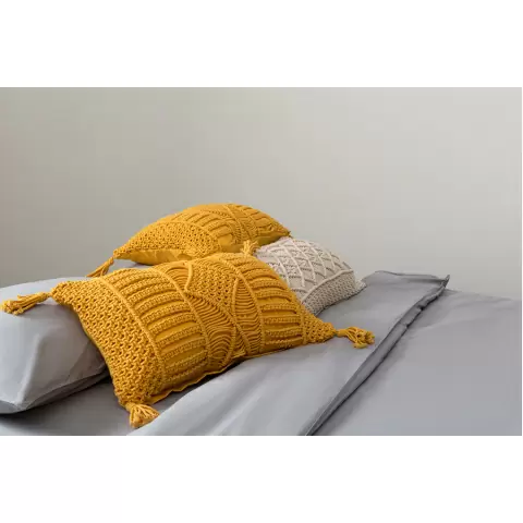 Чехол на подушку макраме светло-бежевого цвета из коллекции ethnic, 35х60 см
