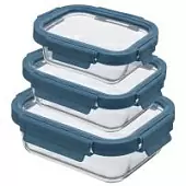 Набор из 3 прямоугольных контейнеров для еды Smart Solutions, темно-синий