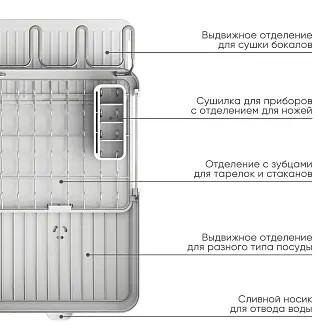 Раздвижная сушилка для посуды Joseph Joseph Extend Steel Plus с держателем для бокалов, светло-серая