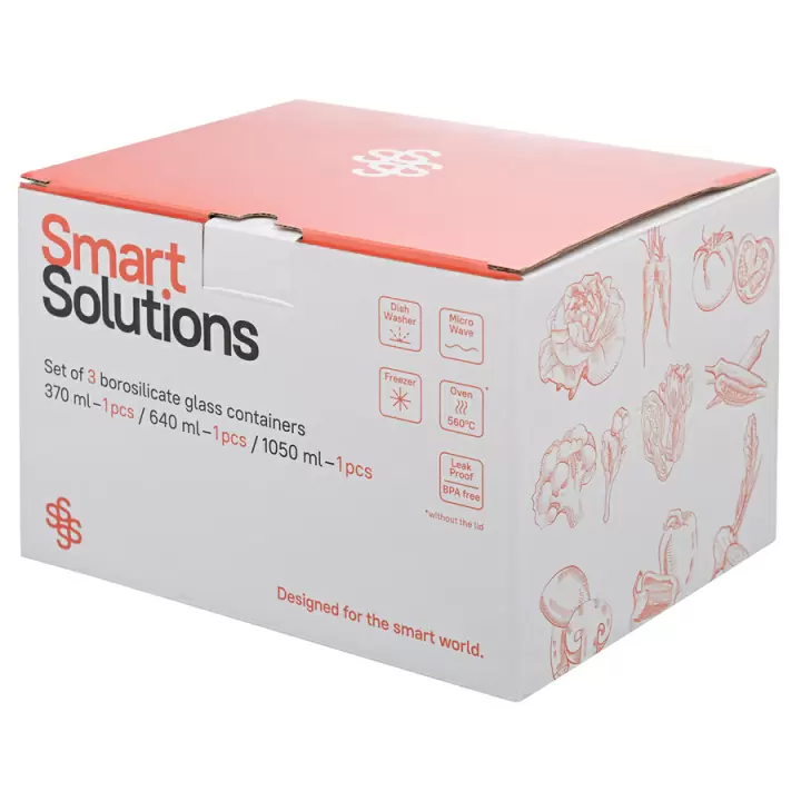 Набор из 3 прямоугольных контейнеров для еды Smart Solutions, розовый
