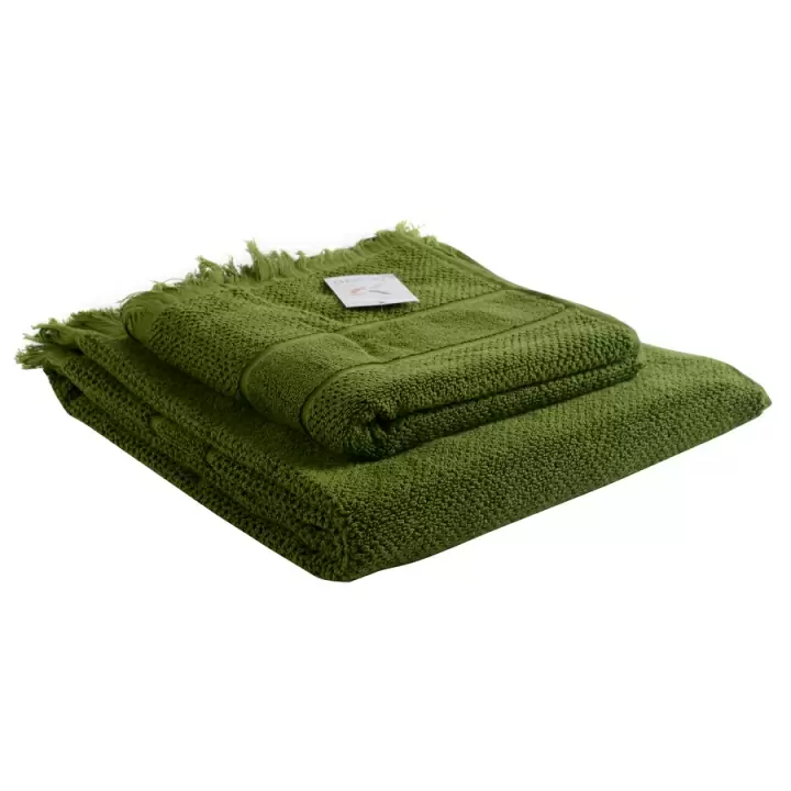 Банное полотенце с бахромой, оливково-зеленое
