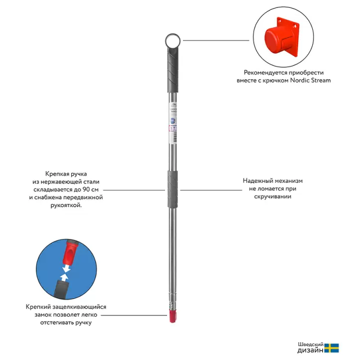 Набор из телескопической ручки 160 см и сменной насадки из жесткой микрофибры Nordic Stream