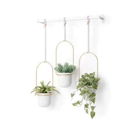 Подвесные кашпо для цветов Umbra Triflora, 3 шт, белый/золото