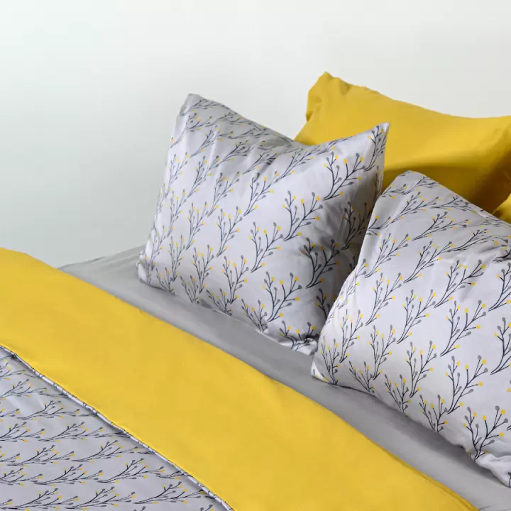 Комплект постельного белья двуспальный из сатина горчичного цвета с принтом "Соцветие"