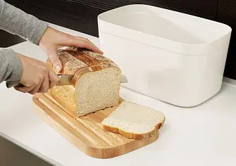 Хлебница с разделочной доской из бамбука белая_УЦЕНКА