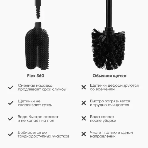 Ершик для унитаза с подставкой Joseph Joseph Flex 360 Lite, черный матовый