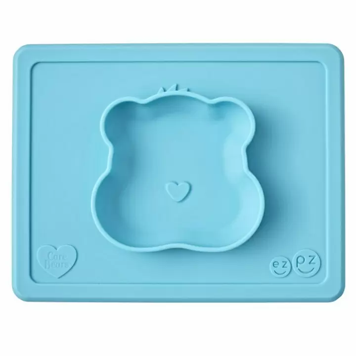 Детская тарелка с ковриком EZPZ Happy Bowl Care Bear (бирюзовая)