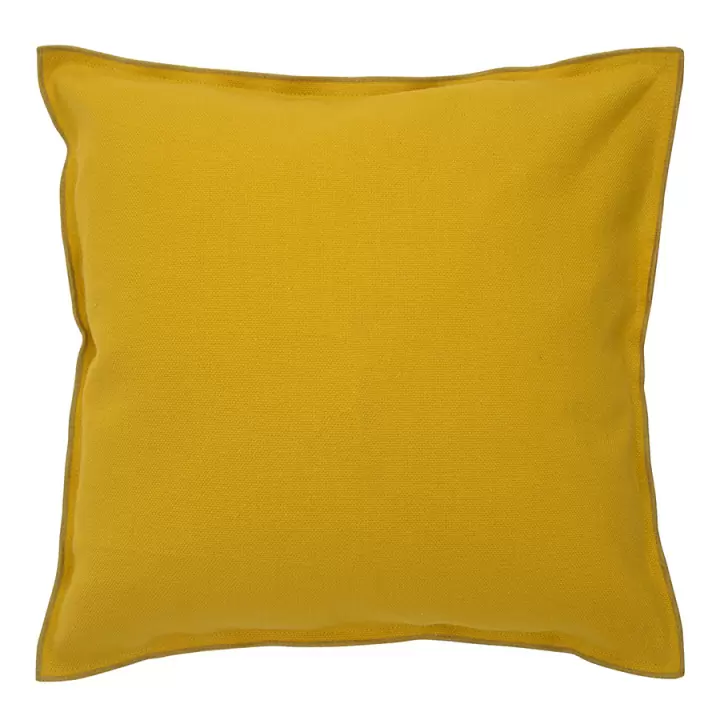Чехол на подушку из фактурного хлопка горчичного цвета с контрастным кантом из коллекции essential