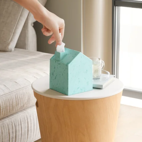 Бокс для салфеток Umbra Casa — декоративный чехол-домик для квадратной коробки, светло-голубой