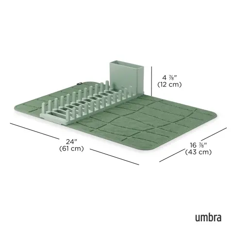 Коврик для сушки посуды Umbra Udry, с держателем для приборов, зеленый