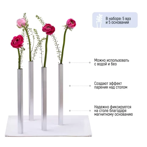 Набор ваз магнитных Peleg Design Magnetic Vase, 5 шт, серебристый