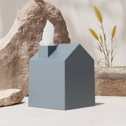 Бокс для салфеток Umbra Casa — декоративный чехол-домик для квадратной коробки, серо-голубой