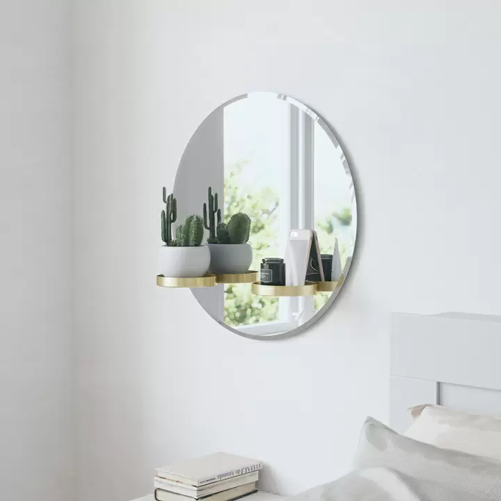Зеркало с полочками Umbra Perch 60 см, латунь