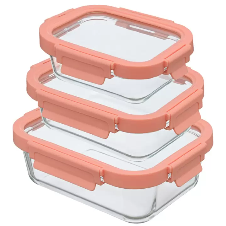 Набор из 3 прямоугольных контейнеров для еды Smart Solutions, розовый