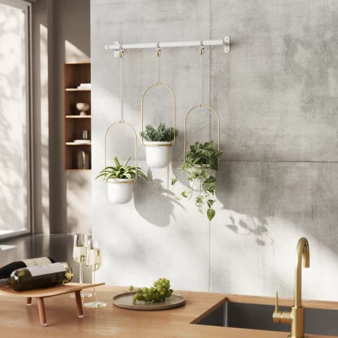 Подвесные кашпо для цветов Umbra Triflora, 3 шт, белый/золото