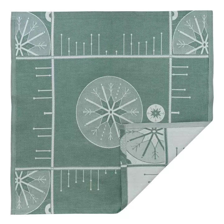 Салфетка из хлопка зеленого цвета с рисунком Tkano Ледяные узоры из коллекции New Year Essential, 53х53 см