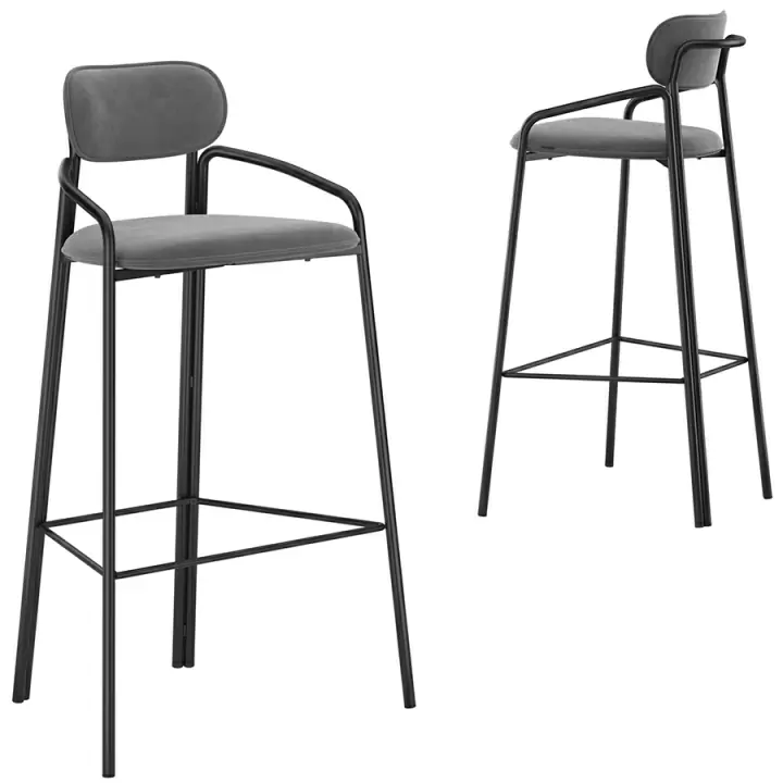 Набор из 2 барных стульев ror, round, велюр, черный/серый
