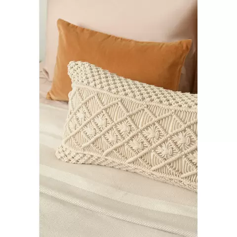 Чехол на подушку макраме светло-бежевого цвета из коллекции ethnic, 35х60 см