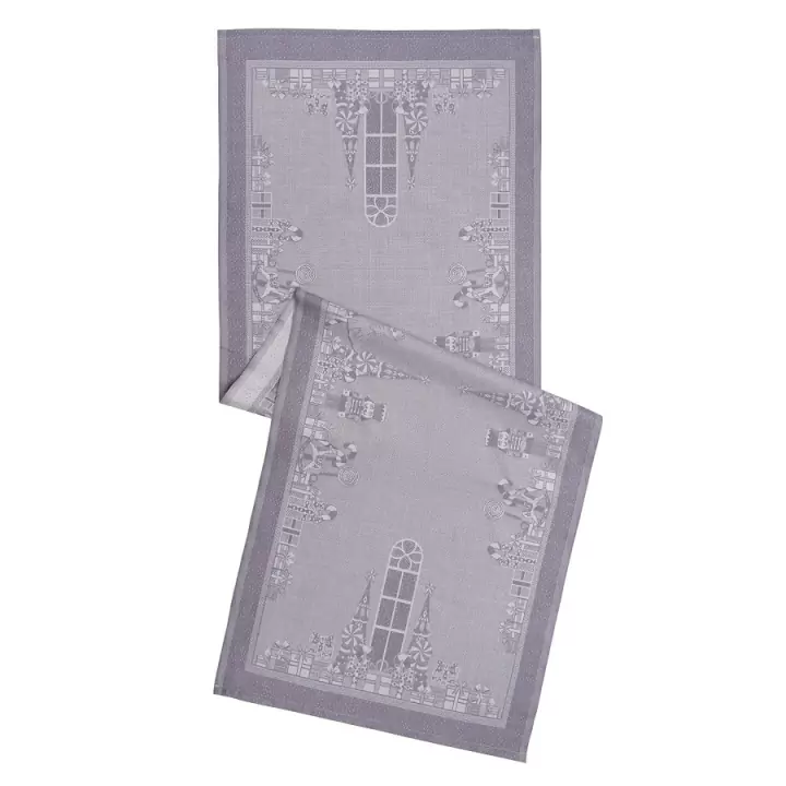 Дорожка из хлопка фиолетово-серого цвета с рисунком Tkano Щелкунчик, New Year Essential, 53х150 см