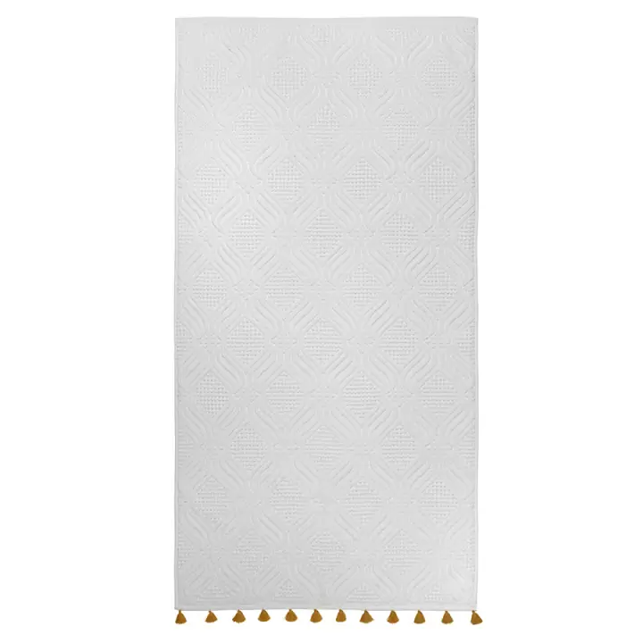 Полотенце банное белое, с кисточками цвета карри из коллекции essential, 70х140 см