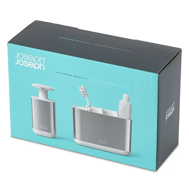 Набор для ванной Joseph Joseph: органайзер для зубных щеток EasyStore Steel и диспенсер для мыла Presto Steel