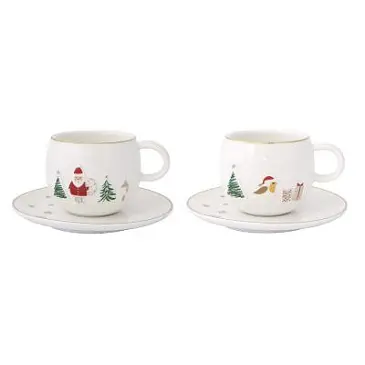 Набор кофейных чашек с блюдцем let it snow, santa & bird, 120 мл, 2 шт.