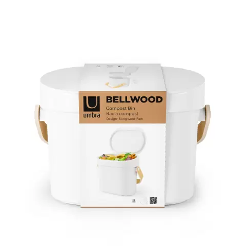 Контейнер для пищевых отходов Umbra Bellwood, белый/натуральное дерево