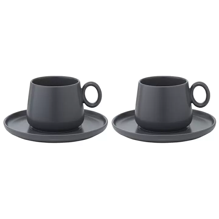 Набор из двух чайных пар темно-серого цвета из коллекции essential, 250 мл