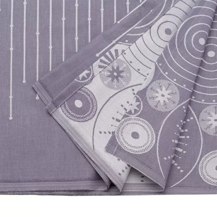 Скатерть из хлопка фиолетово-серого цвета с рисунком Tkano Ледяные узоры, New Year Essential, 180х180 см