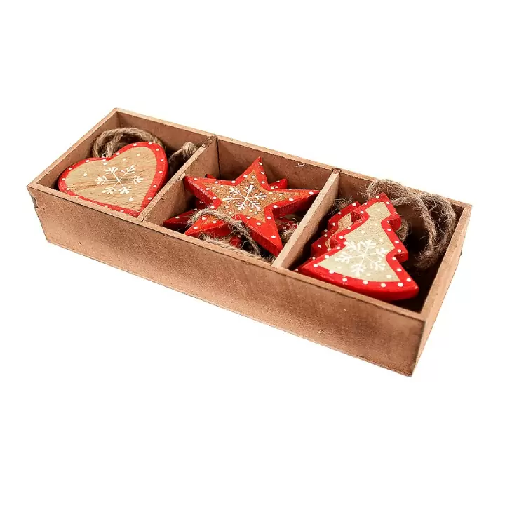 Украшения подвесные stars/trees/hearts, деревянные, в подарочной коробке, 12 шт.