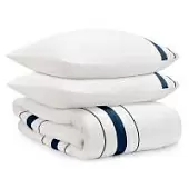Комплект постельного белья из сатина белого цвета с темно-синим кантом из коллекции essential, 200х220 см