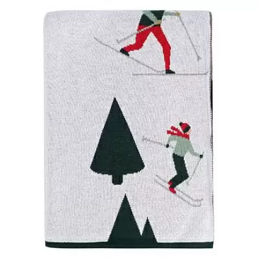Плед из хлопка с новогодним рисунком let's ski из коллекции new year essential, 130x180 см