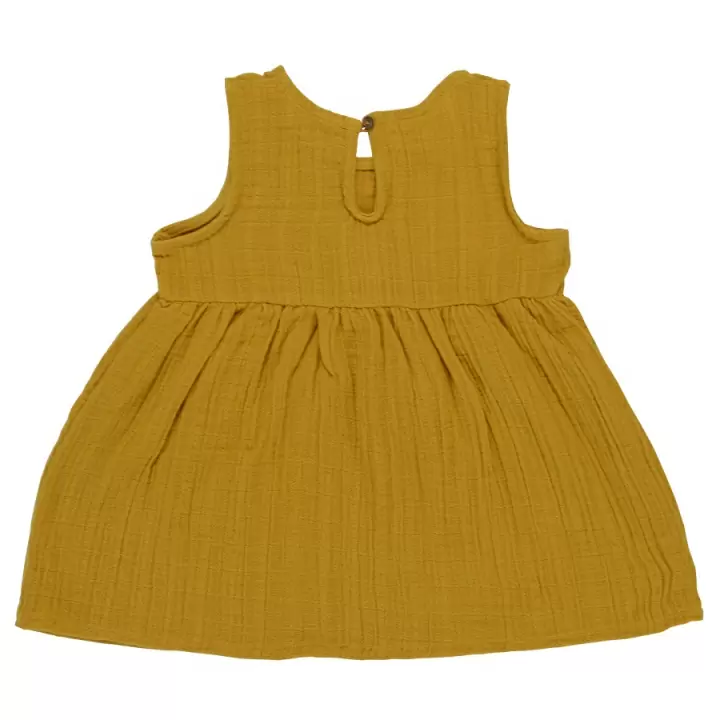 Платье без рукава из хлопкового муслина горчичного цвета из коллекции essential 24-36m