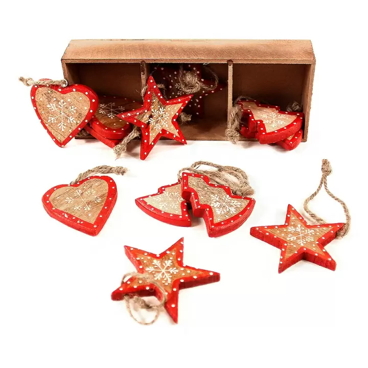 Украшения подвесные stars/trees/hearts, деревянные, в подарочной коробке, 12 шт.