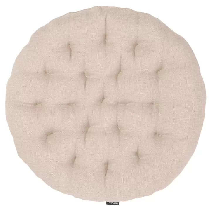 Подушка на стул круглая из стираного льна бежевого цвета из коллекции essential, 40х40x4 см
