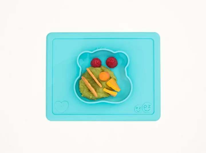 Детская тарелка с ковриком EZPZ Happy Bowl Care Bear (бирюзовая)