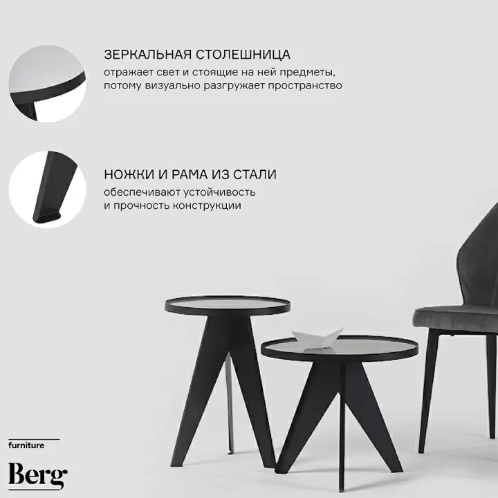 Набор кофейных столиков Bergenson Bjorn Carrero, зеркальный серебристый, 2 шт